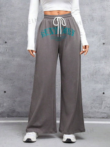 PETITE Women's Loose Fit Drawstring Letter Print Sweatpants