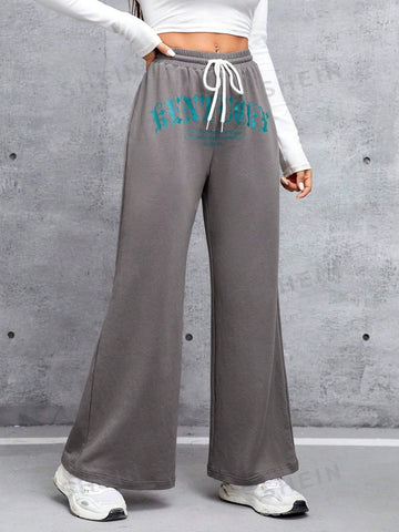 PETITE Women's Loose Fit Drawstring Letter Print Sweatpants