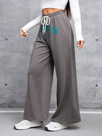 PETITE Women's Loose Fit Drawstring Letter Print Sweatpants