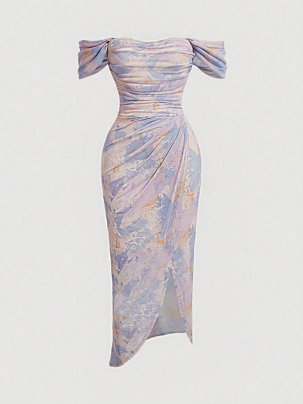 Women's One Shoulder Tie Dye Bodycon Dress With Ruched Hem And Side Slit, Perfect For Summer
