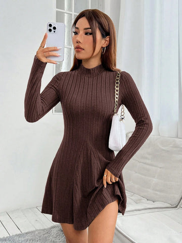 Women's Plain Stand Collar Long Sleeve Simple Casual Short Mini Dress