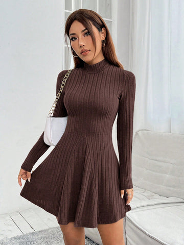 Women's Plain Stand Collar Long Sleeve Simple Casual Short Mini Dress