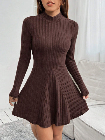 Women's Plain Stand Collar Long Sleeve Simple Casual Short Mini Dress