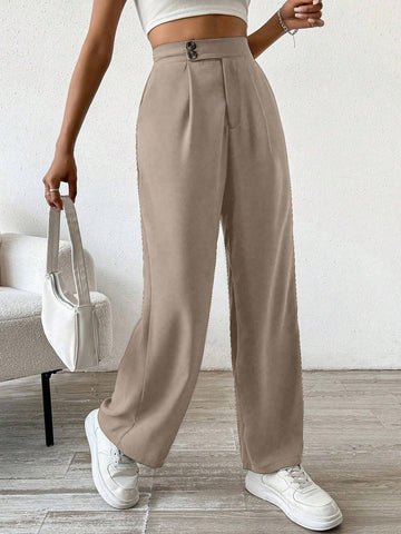 PETITE Women's Premium High Waist Pleated Wide Leg Casual Pants