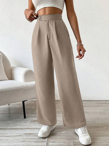 PETITE Women's Premium High Waist Pleated Wide Leg Casual Pants