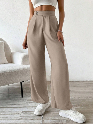PETITE Women's Premium High Waist Pleated Wide Leg Casual Pants