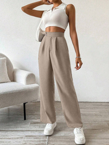 PETITE Women's Premium High Waist Pleated Wide Leg Casual Pants