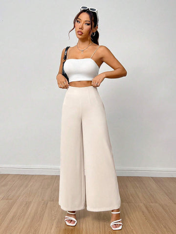 PETITE Women's Pure Color Wide Leg Trousers Dress Pants