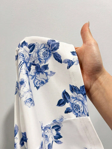 Women's Resort Blue And White Printed Tank Top Dress