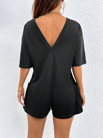 Casual Black V-Neck Sleeveless Wide Leg Jumpsuit With Cinched Waist, Summer