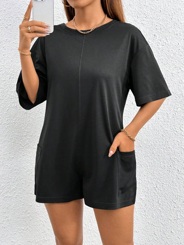 Casual Black V-Neck Sleeveless Wide Leg Jumpsuit With Cinched Waist, Summer