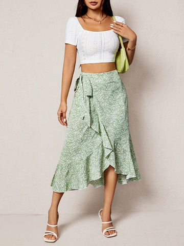 Women's Schiffy Crop Top And Irregular Hem Skirt Two Piece Set