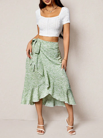 Women's Schiffy Crop Top And Irregular Hem Skirt Two Piece Set