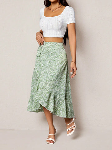 Women's Schiffy Crop Top And Irregular Hem Skirt Two Piece Set