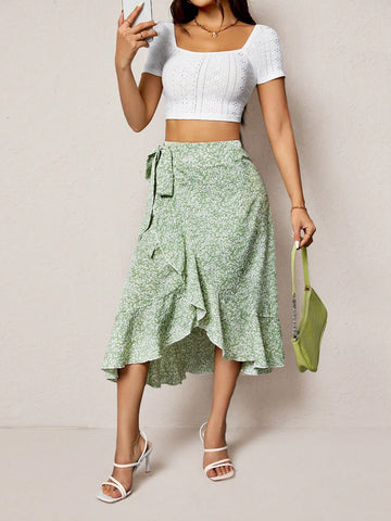 Women's Schiffy Crop Top And Irregular Hem Skirt Two Piece Set