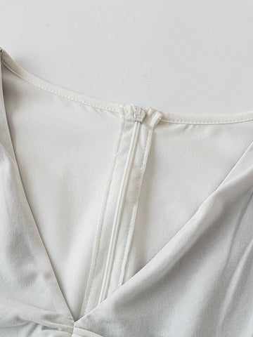 Women's Solid Color Patchwork Long Sleeve V-Neck Simple Elegant Short Dress