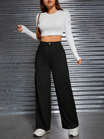 PETITE Women's Solid Color Straight-leg Pants