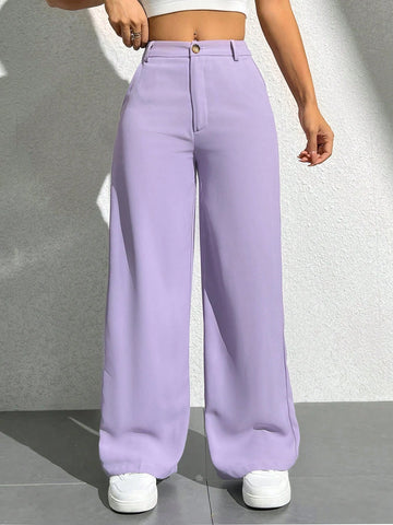 PETITE Women's Solid Color Straight Leg Casual Pants With Pockets