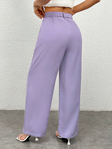 PETITE Women's Solid Color Straight Leg Casual Pants With Pockets