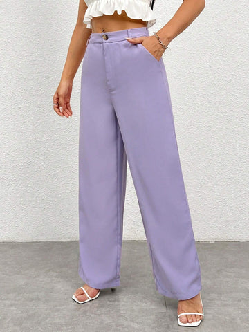 PETITE Women's Solid Color Straight Leg Casual Pants With Pockets