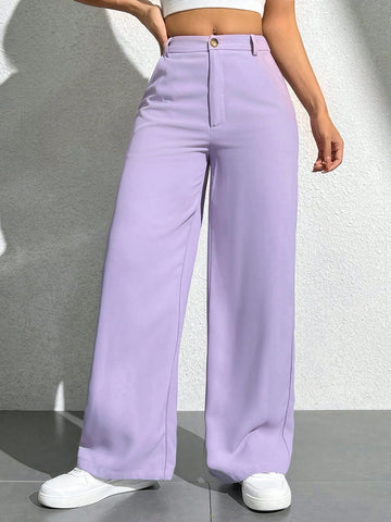 PETITE Women's Solid Color Straight Leg Casual Pants With Pockets