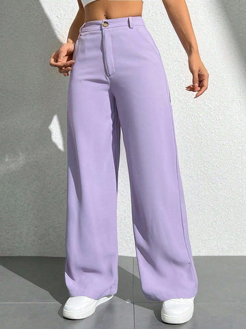 PETITE Women's Solid Color Straight Leg Casual Pants With Pockets