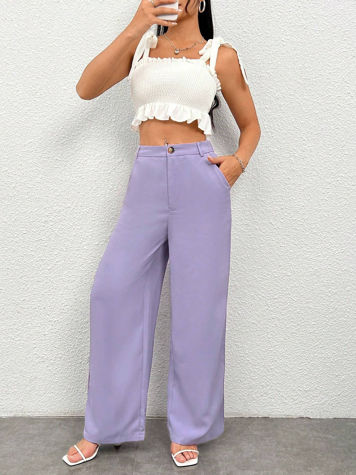 PETITE Women's Solid Color Straight Leg Casual Pants With Pockets