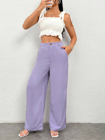 PETITE Women's Solid Color Straight Leg Casual Pants With Pockets