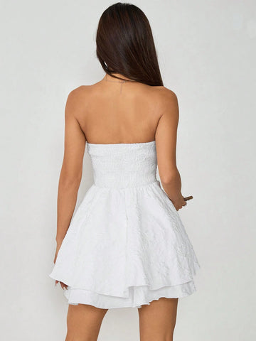 Women's Solid Color Strapless Mini Dress, Casual & Holiday