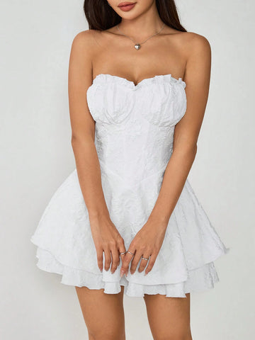 Women's Solid Color Strapless Mini Dress, Casual & Holiday