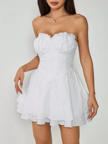 Women's Solid Color Strapless Mini Dress, Casual & Holiday