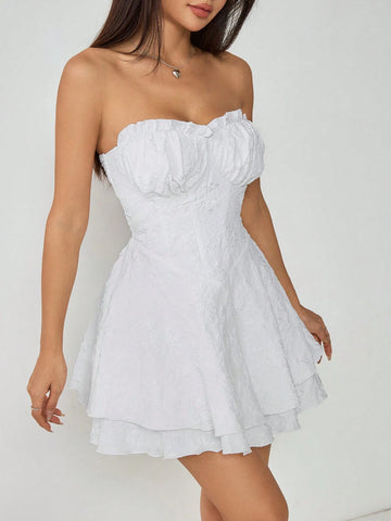 Women's Solid Color Strapless Mini Dress, Casual & Holiday