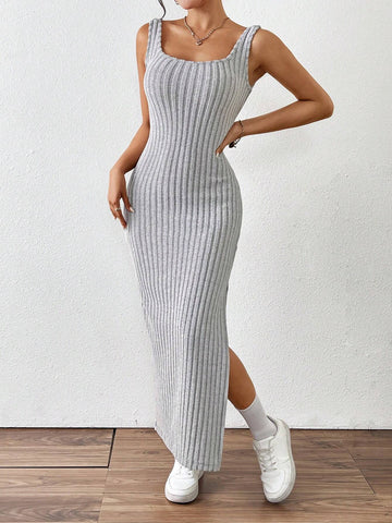 Women's Solid Color Wide Strap Twist Cutout Casual Shift Dress