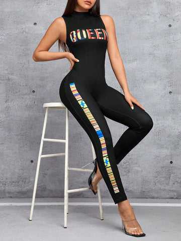 Women's Stand Collar Sleeveless Slim Fit Jumpsuit