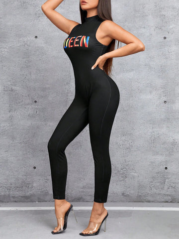 Women's Stand Collar Sleeveless Slim Fit Jumpsuit