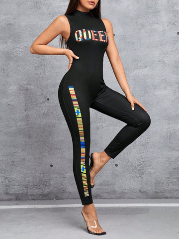 Women's Stand Collar Sleeveless Slim Fit Jumpsuit