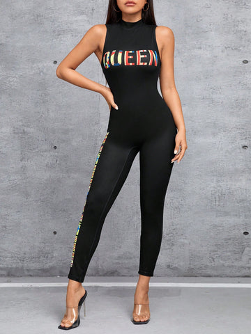 Women's Stand Collar Sleeveless Slim Fit Jumpsuit