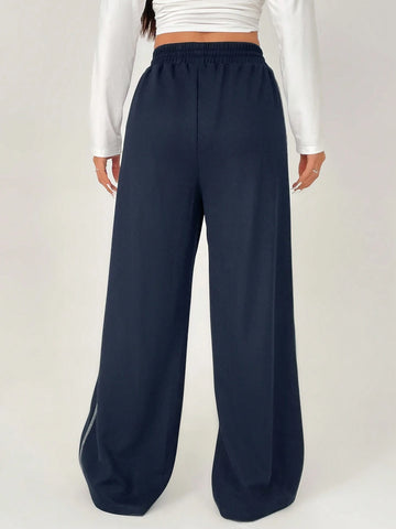 ETITE Women's Streetwear Sportswear Blockcore Letter Sport Biker Woven Tape Style White Contrast Side Stripe Casual Texture Sweatpants