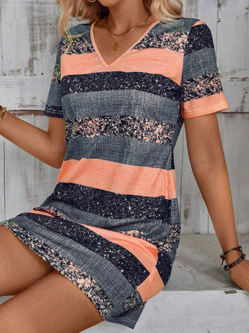 Women's Summer Striped V-Neck Casual Mini Dress