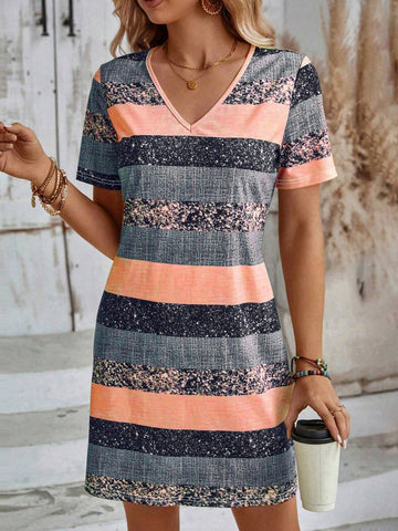 Women's Summer Striped V-Neck Casual Mini Dress