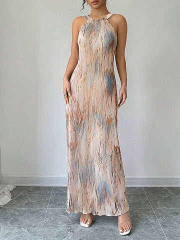 Women's Summer Tie-Dye Printed Long Pleated Slip Dress