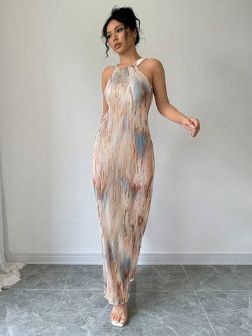 Women's Summer Tie-Dye Printed Long Pleated Slip Dress