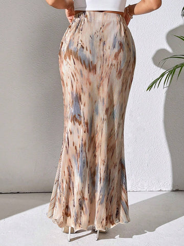 PETITE Women's Tie-Dye Elastic Waist Pleated Fishtail Skirt