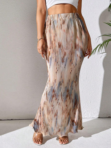 PETITE Women's Tie-Dye Elastic Waist Pleated Fishtail Skirt