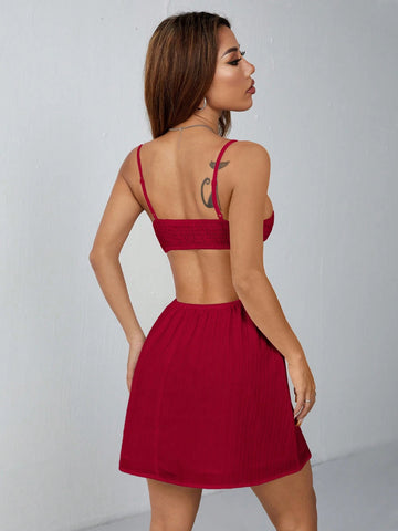 Women's Vacation White Waist Hollow V-Neck Back Cable Suspender Dress