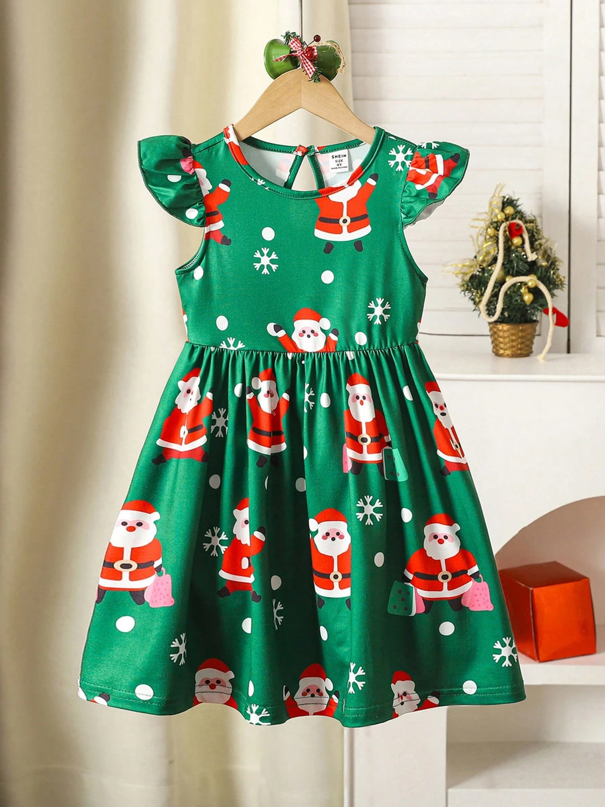 Persoplay Kids Girls Christmas Print Ruffle Trim Dress