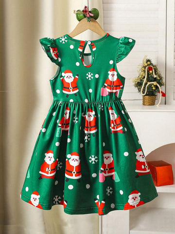 Persoplay Kids Girls Christmas Print Ruffle Trim Dress