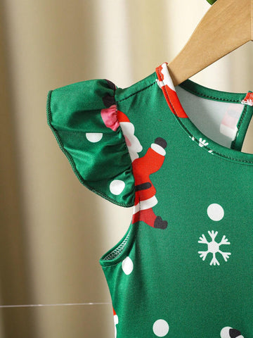 Persoplay Kids Girls Christmas Print Ruffle Trim Dress