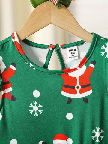 Persoplay Kids Girls Christmas Print Ruffle Trim Dress