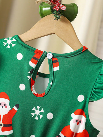 Persoplay Kids Girls Christmas Print Ruffle Trim Dress